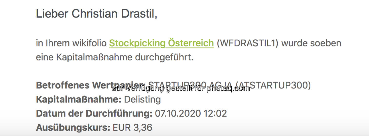 wikifolio mit Delisting von startup300