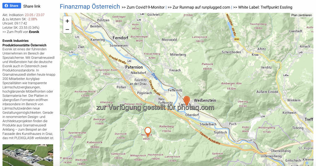 Evonik Industries Produktionsstätte Österreich auf http://www.boerse-social.com/finanzmap (15.10.2020) 
