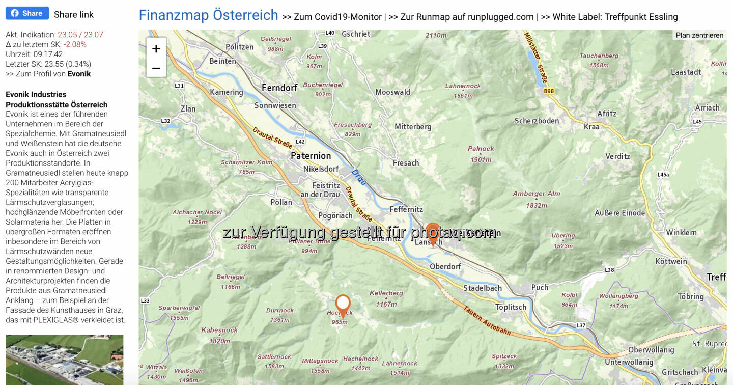 Evonik Industries Produktionsstätte Österreich auf http://www.boerse-social.com/finanzmap
