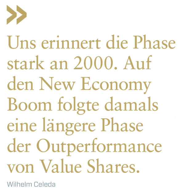 Uns erinnert die Phase stark an 2000. Auf den New Economy Boom folgte damals eine längere Phase der Outperformance von Value Shares.
Wilhelm Celeda  (29.10.2020) 