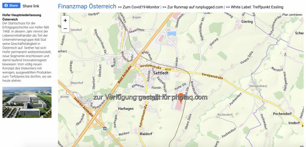 Hofer Hauptniederlassung Österreich auf http://www.boerse-social.com/finanzmap (17.11.2020) 