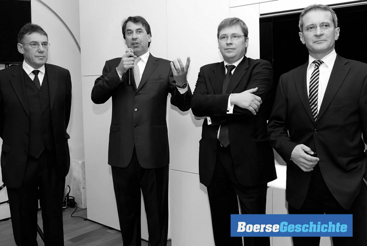 #boersegeschichte 2006: Rudolf Knünz, Stefan Pierer (beide Cross Industries), Josef Blazicek (Ocean) und Herbert Paierl (UIAG) eröffnen den gemeinsamen Bürostandort Am Hof 4 in Wien