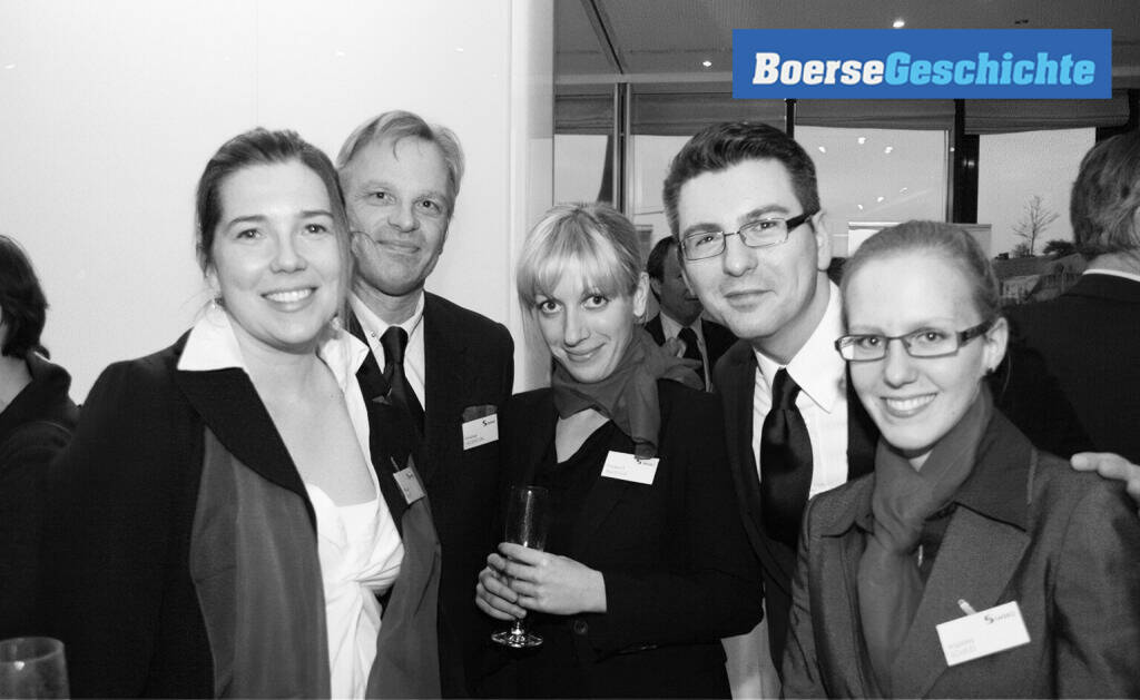 #boersegeschichte 2010: Die S Immo-KommunikatorInnen Sylwia Milke, Andreas Feuerstein, Lisa Wagerer, Bosko Skoko und Angelika Scheid bei der S Immo Weihnachtsfeier 2010 (25.11.2020) 