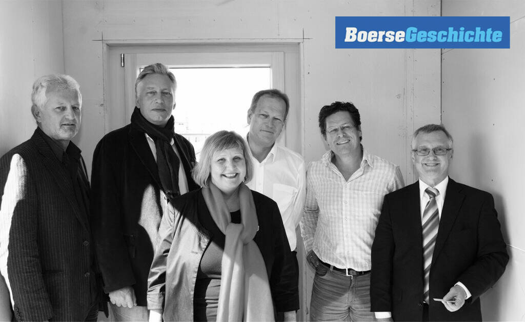 #boersegeschichte 2010: Karl Rabl (Wiener Privatbank), Thomas Rohr (conwert), Martina Malyar (Bezirksvorsteherin Wien 9), Günther Kerbler (conwert), Thomas Lenzinger (Griffner), Siegi Lindenmayr (Vors. Wiener Gemeinderatsklub) bei einer Dachgleiche in Wien Alsergrund (26.11.2020) 