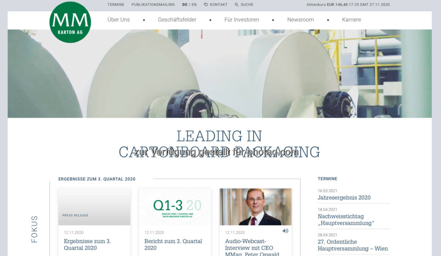 Mayr-Melnhof (Bild: Screenshot Homepage Mayr-Melnhof November 2020)