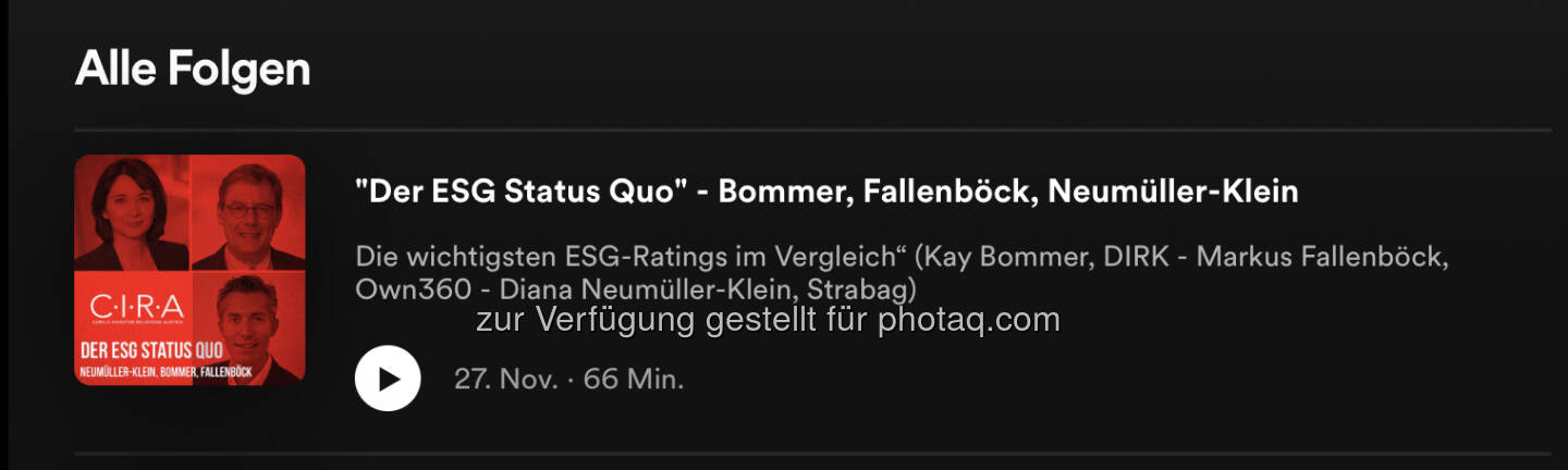 Die anmoderierte Audio-Spur von CIRA-TV auf unserem Podcast, hier Teil 1: Status Quo bei ESG-Ratings. Mit Diana Neumüller-Klein (Strabag, CIRA), Kay Bommer (DIRK) und Markus Fallenböck (Own360). Mit überraschenden Aussagen.