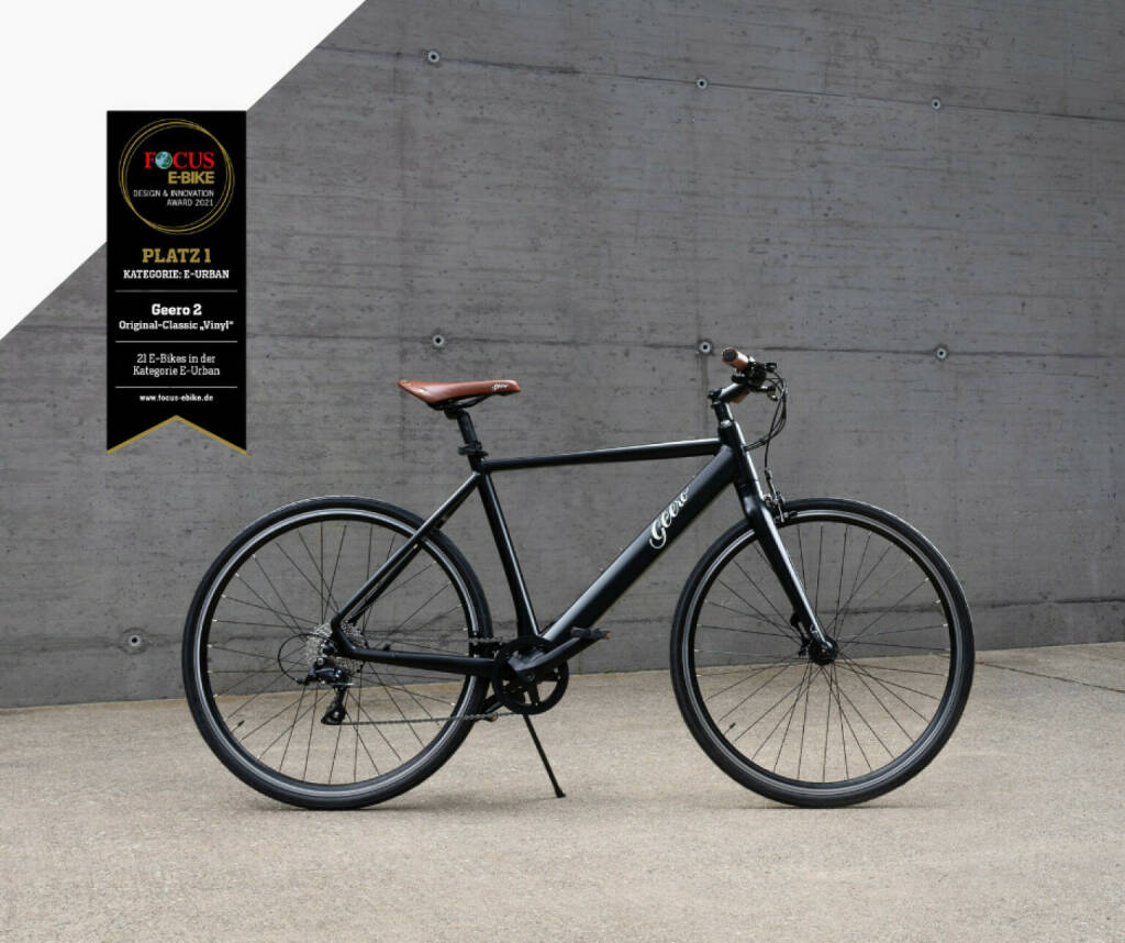 Das Geero 2 Original-Classic Vinyl ist der Sieger beim Focus E-Bike Design Award 2021 in der Kategorie E-Urban und belegte in der Gesamtwertung den 2. Platz. Credit: niceshops, © Aussendung (28.01.2021) 