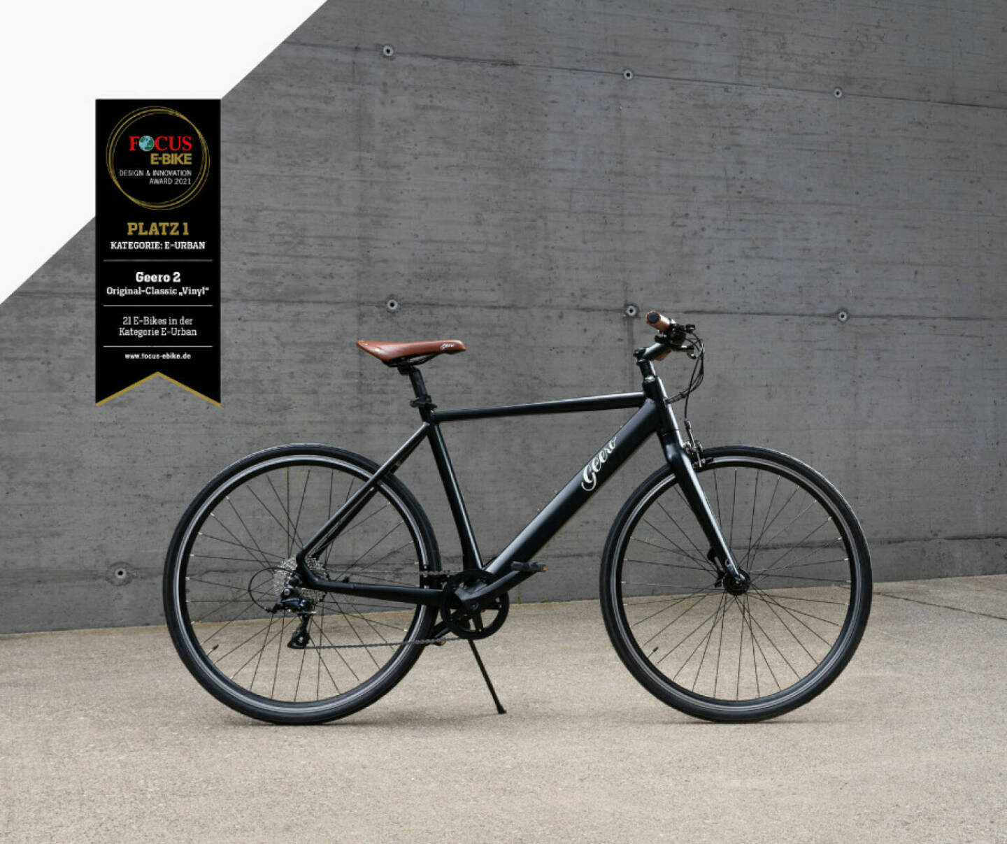Das Geero 2 Original-Classic Vinyl ist der Sieger beim Focus E-Bike Design Award 2021 in der Kategorie E-Urban und belegte in der Gesamtwertung den 2. Platz. Credit: niceshops