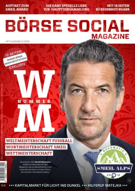 Magazine #17 - Mai 2018: Die Fußball-WM war in Zeiten, als eine betandwin im ATX war, auch ein großes Thema an der Börse. Novomatic war 2018 mit Admiral gut aufgestellt (19.02.2021) 