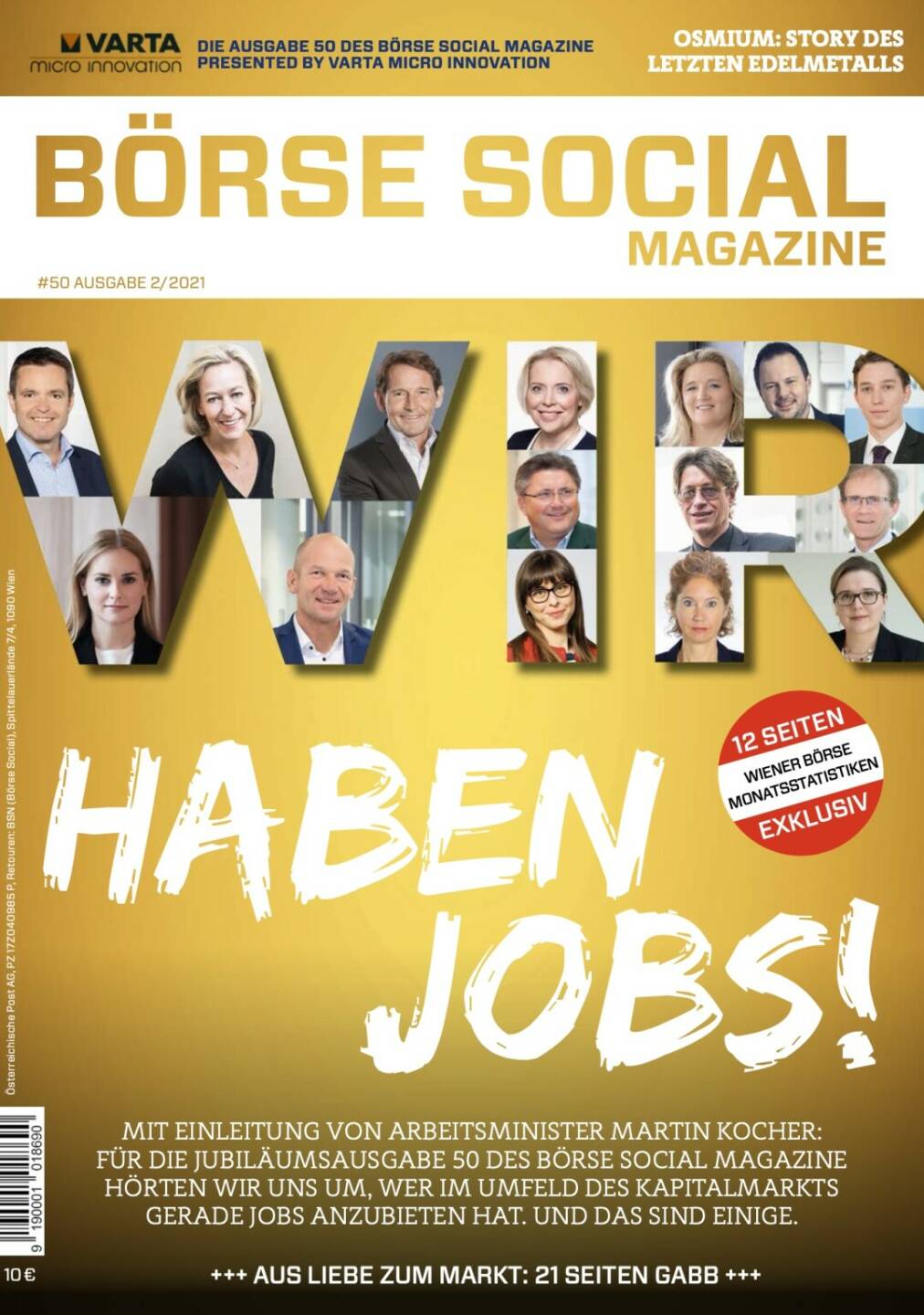 Magazine #50 - Februar 2021: „Wir haben Jobs!“ sagen 15 HR-Verantwortliche aus dem FInanzmarktumfeld. Einleitung Arbeitsminister Martin Kocher