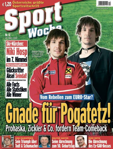 Sportwoche Nr 12, 20. März 2007: Wer am #20032007 am Cover der #sportwoche war: @manuelpogatetz @asvindal @nikihosp @schneckerlprohaska @grazerak @oefb_1904 @alpineteamnorway @kimi_raikkonen_kr7 @austriacrosscountryteam Mehr unter http://www.sportgeschichte.at https://www.instagram.com/sportgeschichte.at/
 (18.03.2021) 