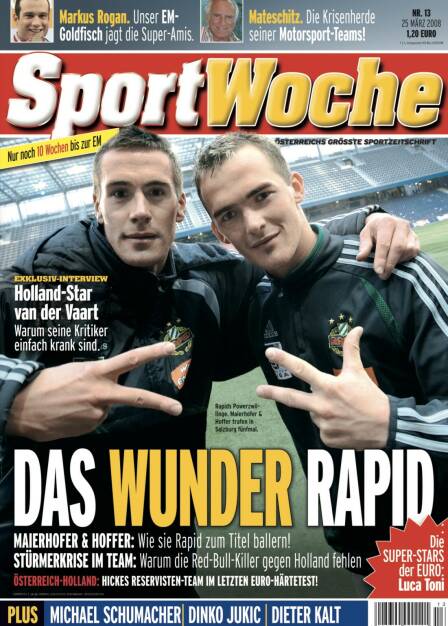 Sportwoche Nr 13, 25. März 2008:  #sportgeschichte am #25032008 @maierhoferstefanthemajor und @erwin_jimmy_hoffer sorgen für ein Wunder bei @skrapid1899 @sk_rapid_wien_fanseite . Weiters: @mr.marog666 #dietrichmateschitz @vandervaartslegacy @michaelschumacher @dieterkalt74 @luca_toni.9 Bitte zum Abonnieren weitersagen… @sportgeschichte.at Mehr unter http://www.sportgeschichte.at https://www.instagram.com/sportgeschichte.at/ (21.03.2021) 