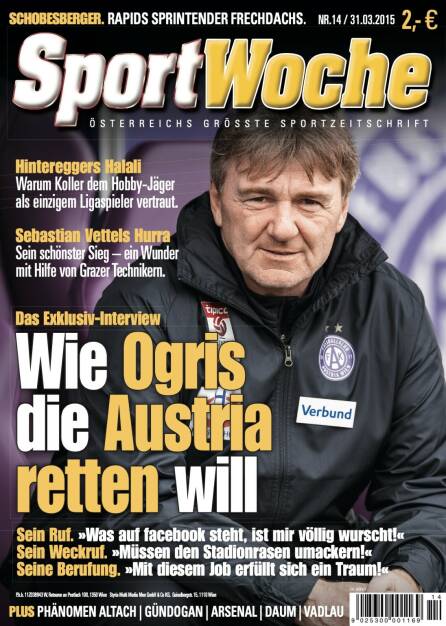 Sportwoche Nr 14, 31. März 2015. #sportgeschichte am #31032015 @andreasogris auf dem Cover der #sportwoche . Dazu @marcel.koller  @martin.hinteregger13 @vettelofficial @schobsii @scraltach1929 @ilkayguendogan @laravadlau Bitte abonnieren und weitersagen ... @sportgeschichte.at Mehr unter http://www.sportgeschichte.at https://www.instagram.com/sportgeschichte.at/ (29.03.2021) 