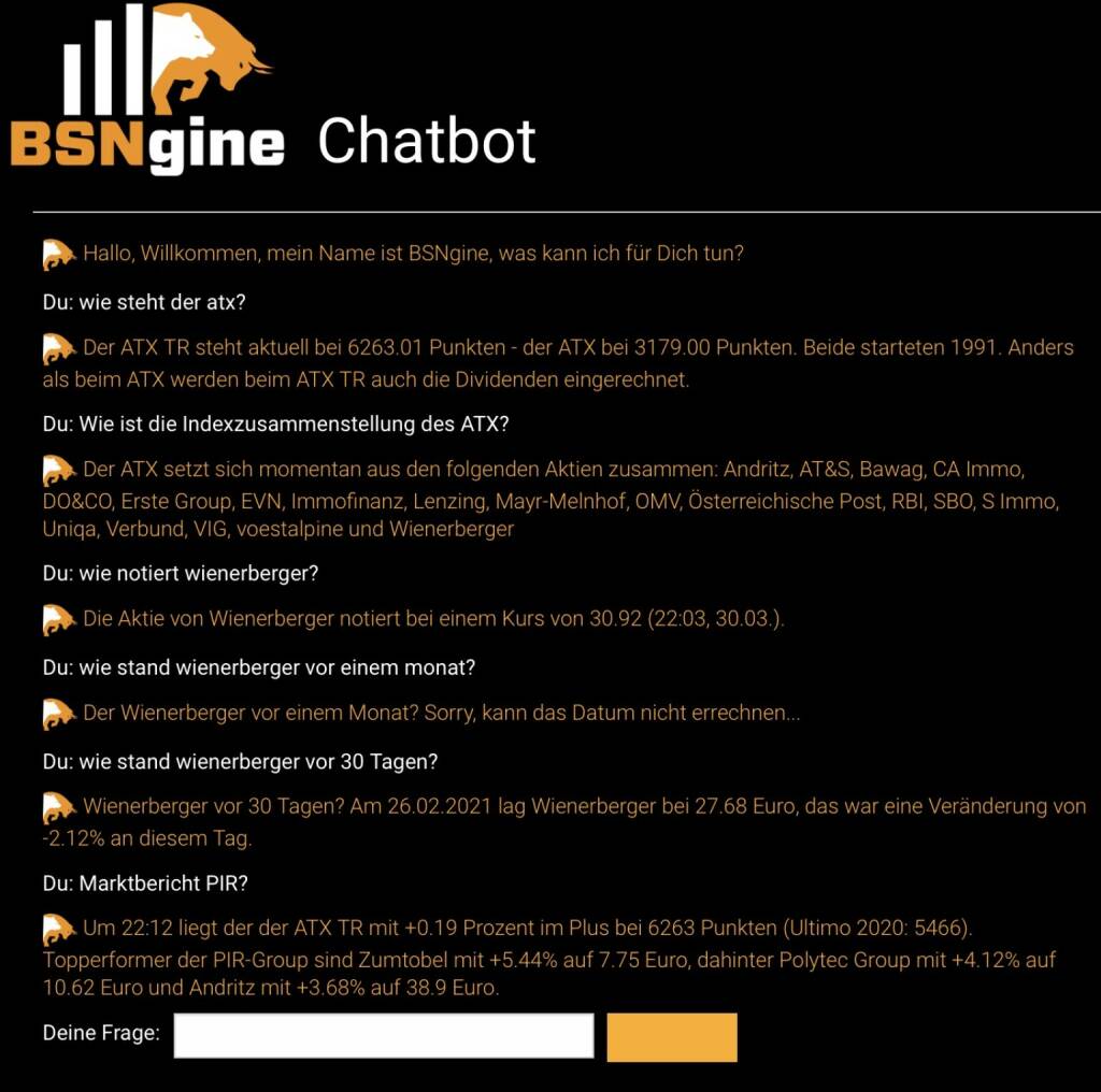 Das alles weiss der BSNgine Chatbot schon, bzw. auch noch nicht ... (30.03.2021) 