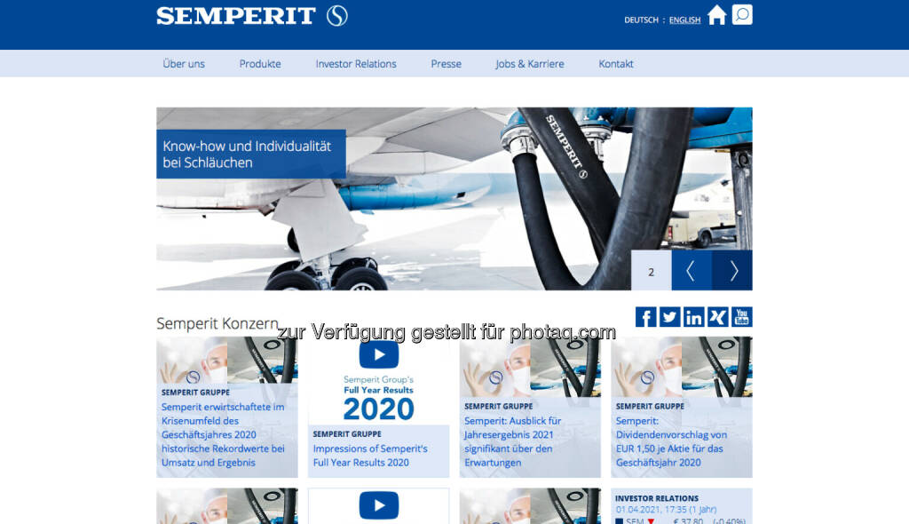 Semperit AG Holding (Bild: Screenshot Homepage Semperit April 2021) (04.04.2021) 