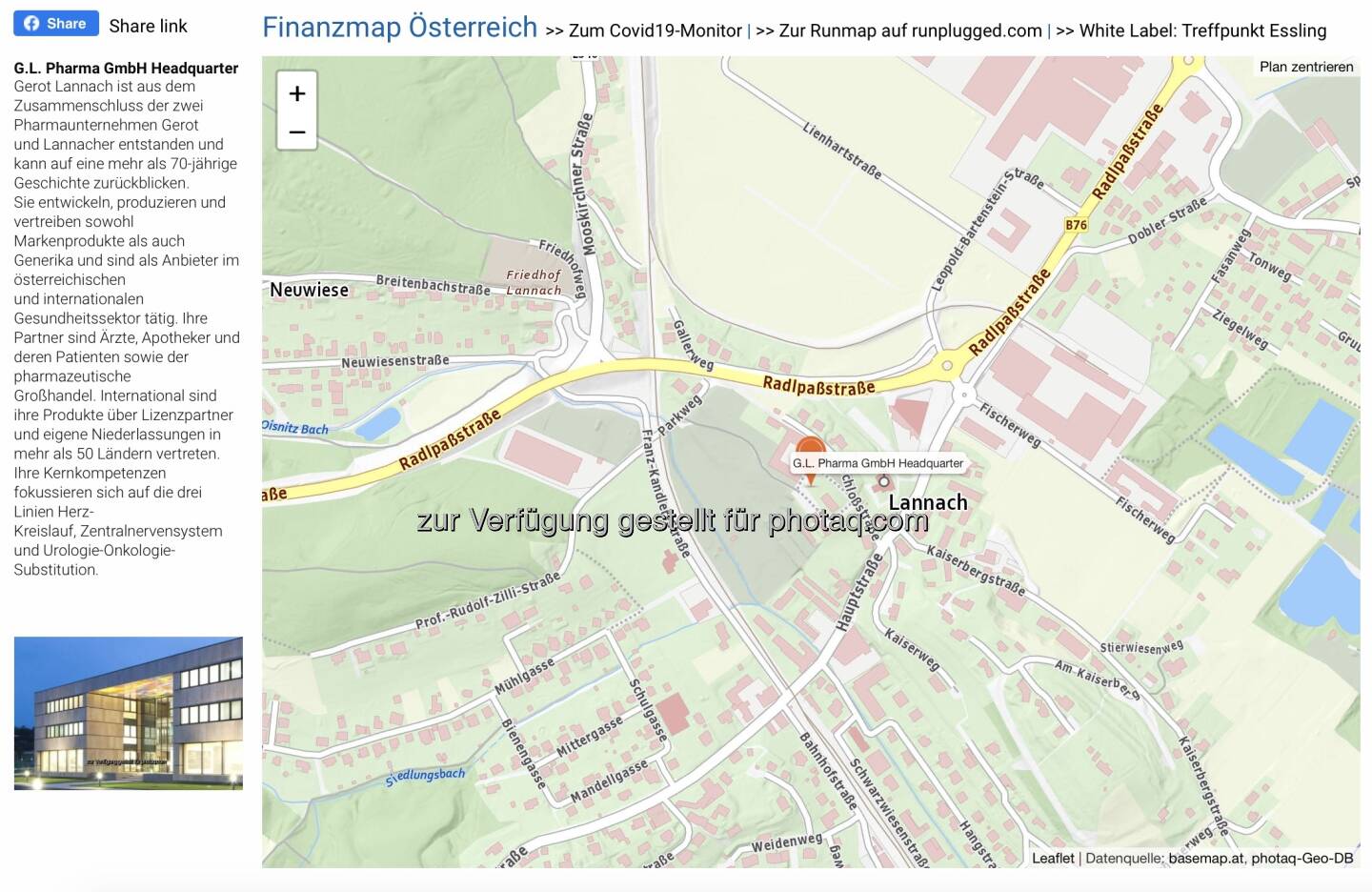 G.L. Pharma GmbH Headquarter auf http://www.boerse-social.com/finanzmap