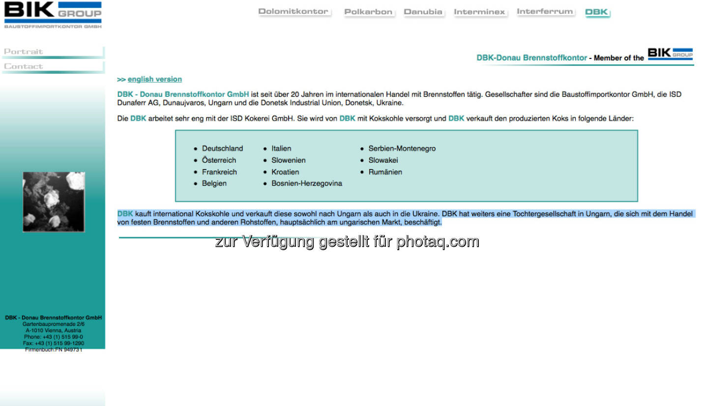 DBK - Donau Brennstoffkontor GmbH (Bild: Screenshot Homepage DBK Mai 2021)