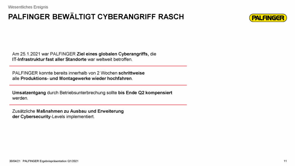 Palfinger - bewältigt Cyberangriff rasch (03.05.2021) 