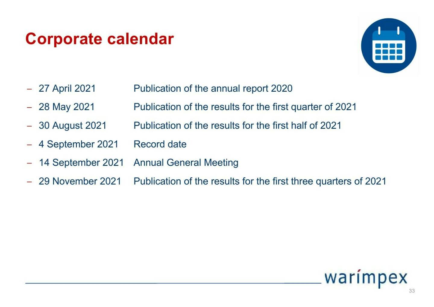 Warimpex - Corporate calender