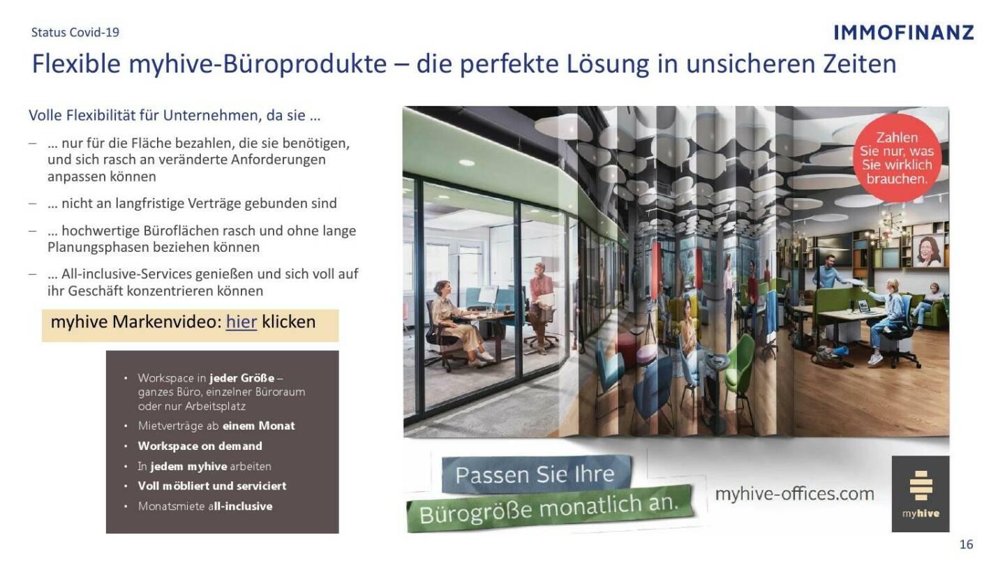 Immofinanz - Flexible myhive-Büroprodukte - die perfekte Lösung in unsicheren Zeiten