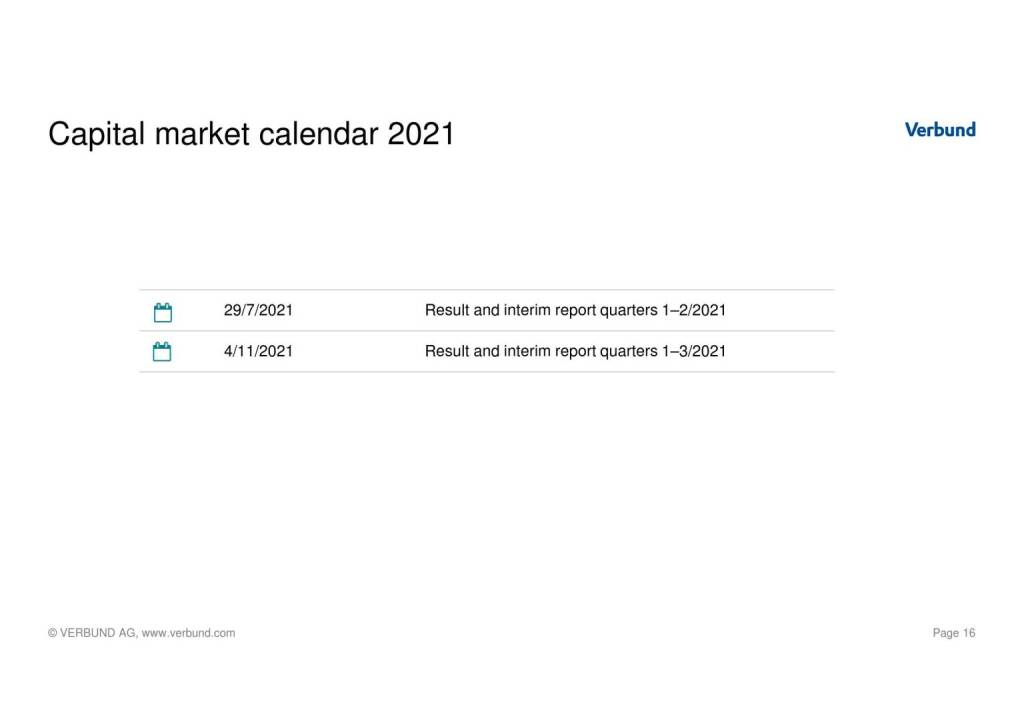 Verbund - Capital market calendar 2021 (17.05.2021) 