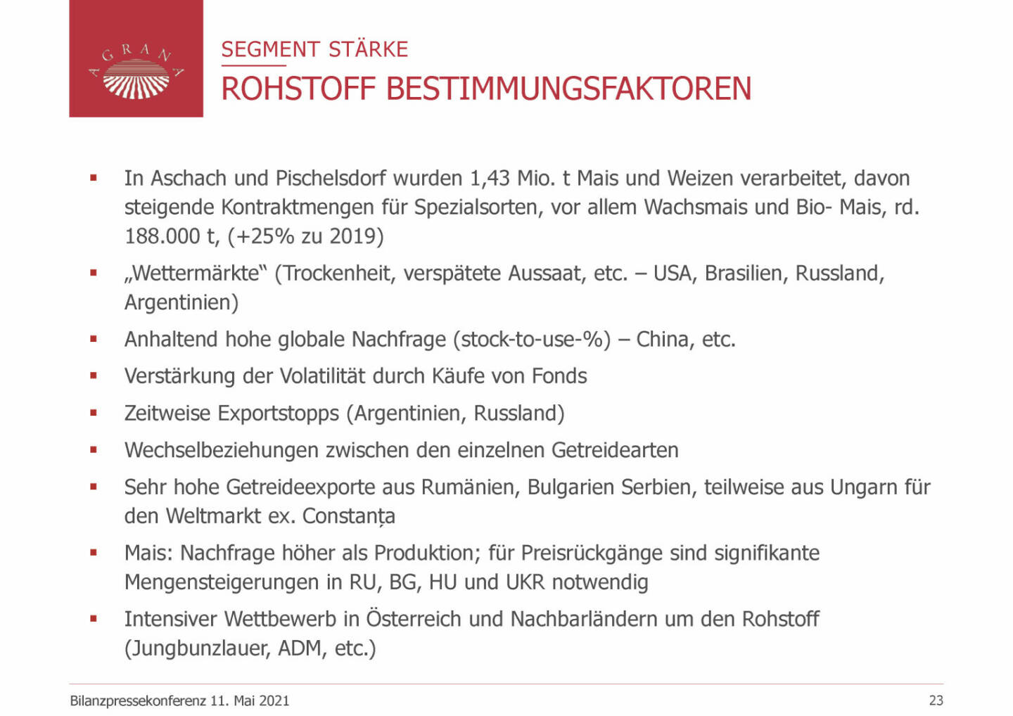 Agrana - Rohstoff Bestimmungsfaktoren