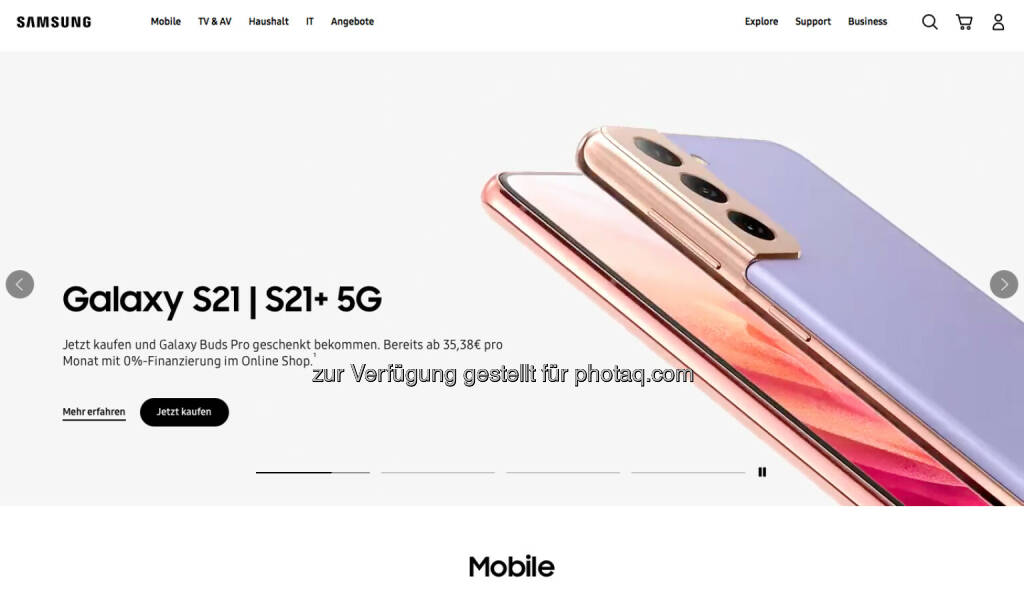 Samsung Electronics Austria (Bild: Screenshot Homepage Samsung Electronics Austria Mai 2021) (23.05.2021) 