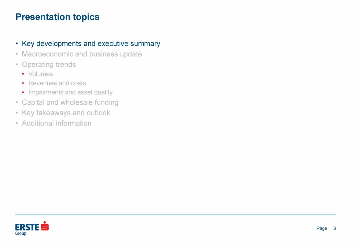 Erste Group - Presentation topics