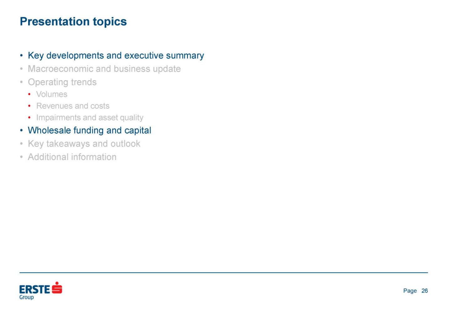 Erste Group - Wholesale funding and capital