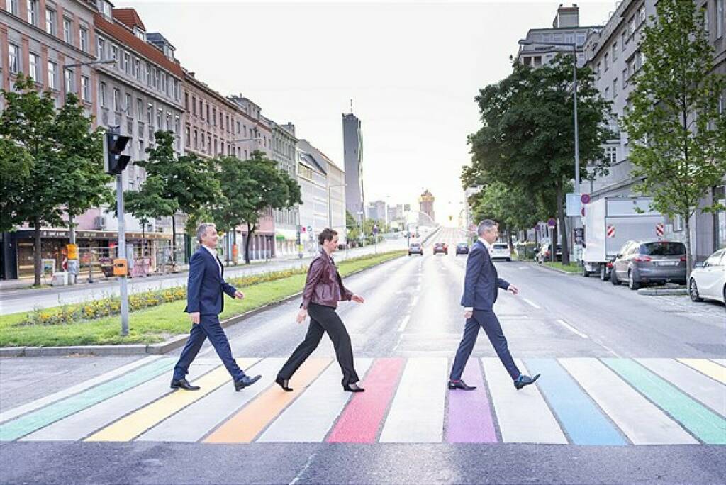Regenbogen-Zebrastreifen vor der A1 Zentrale auf der Lassallestraße, Credit: A1 Telekom, © Aussender (31.05.2021) 