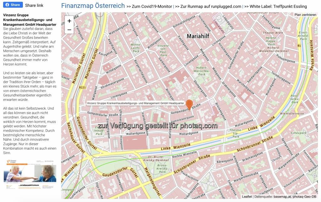 Vinzenz Gruppe Krankenhausbeteiligungs- und Management GmbH Headquarter auf http://www.boerse-social.com/finanzmap (01.06.2021) 