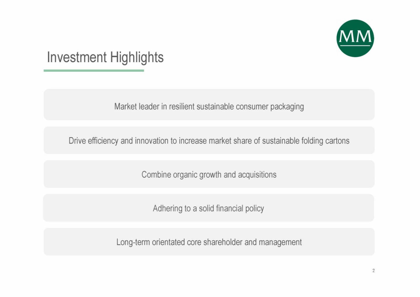 Mayr-Melnhof - Investment Highlights