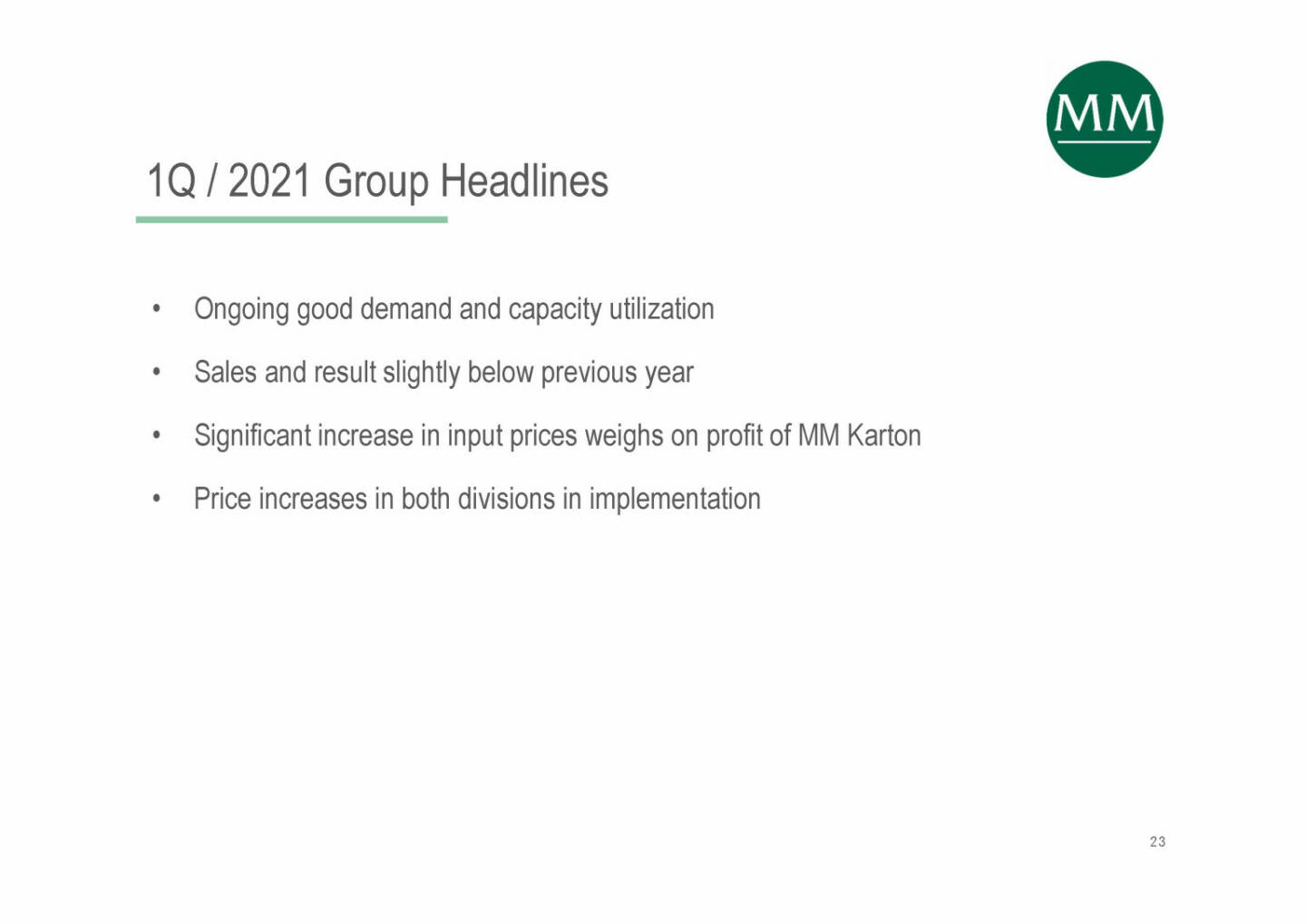 Mayr-Melnhof - 1Q / 2021 Group Headlines