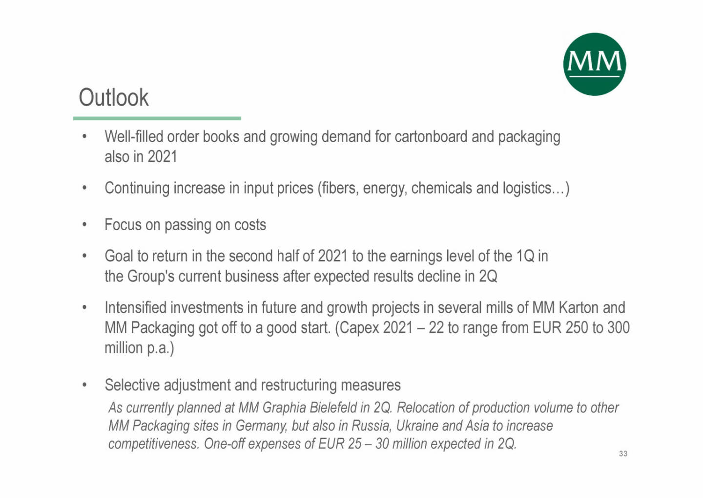 Mayr-Melnhof - Outlook