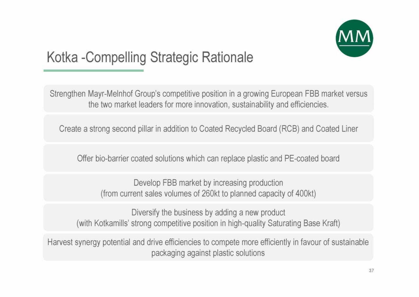 Mayr-Melnhof - Kotka -Compelling Strategic Rationale