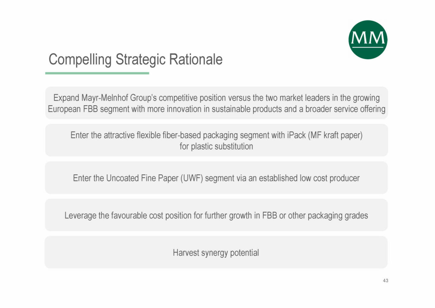 Mayr-Melnhof - Compelling Strategic Rationale