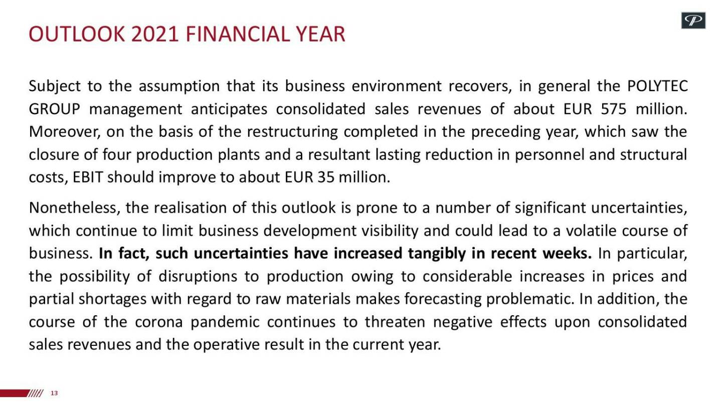 Polytec - Outlook 2021 financial year