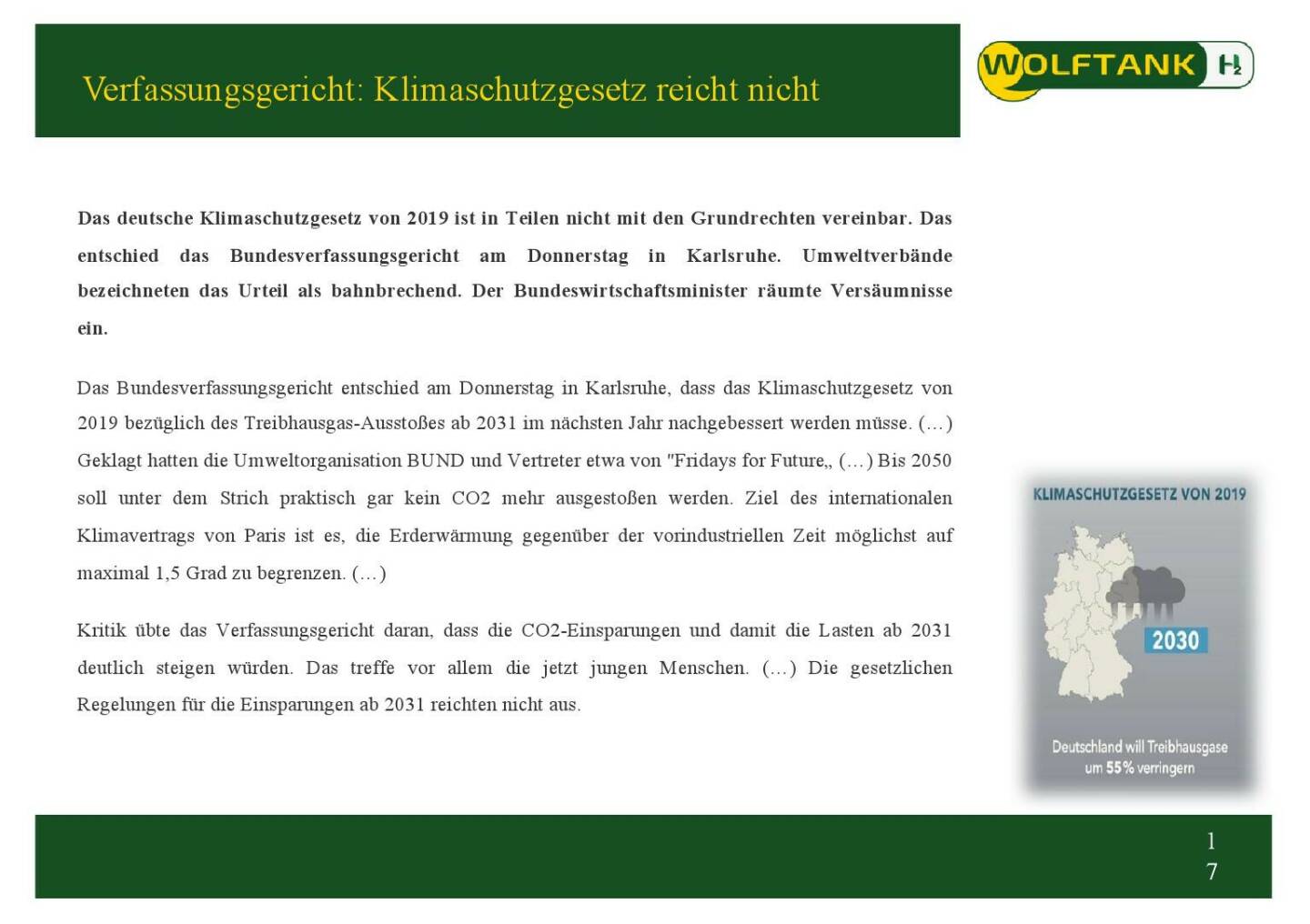 Wolftank - Verfassungsgericht: Klimaschutz reicht nicht