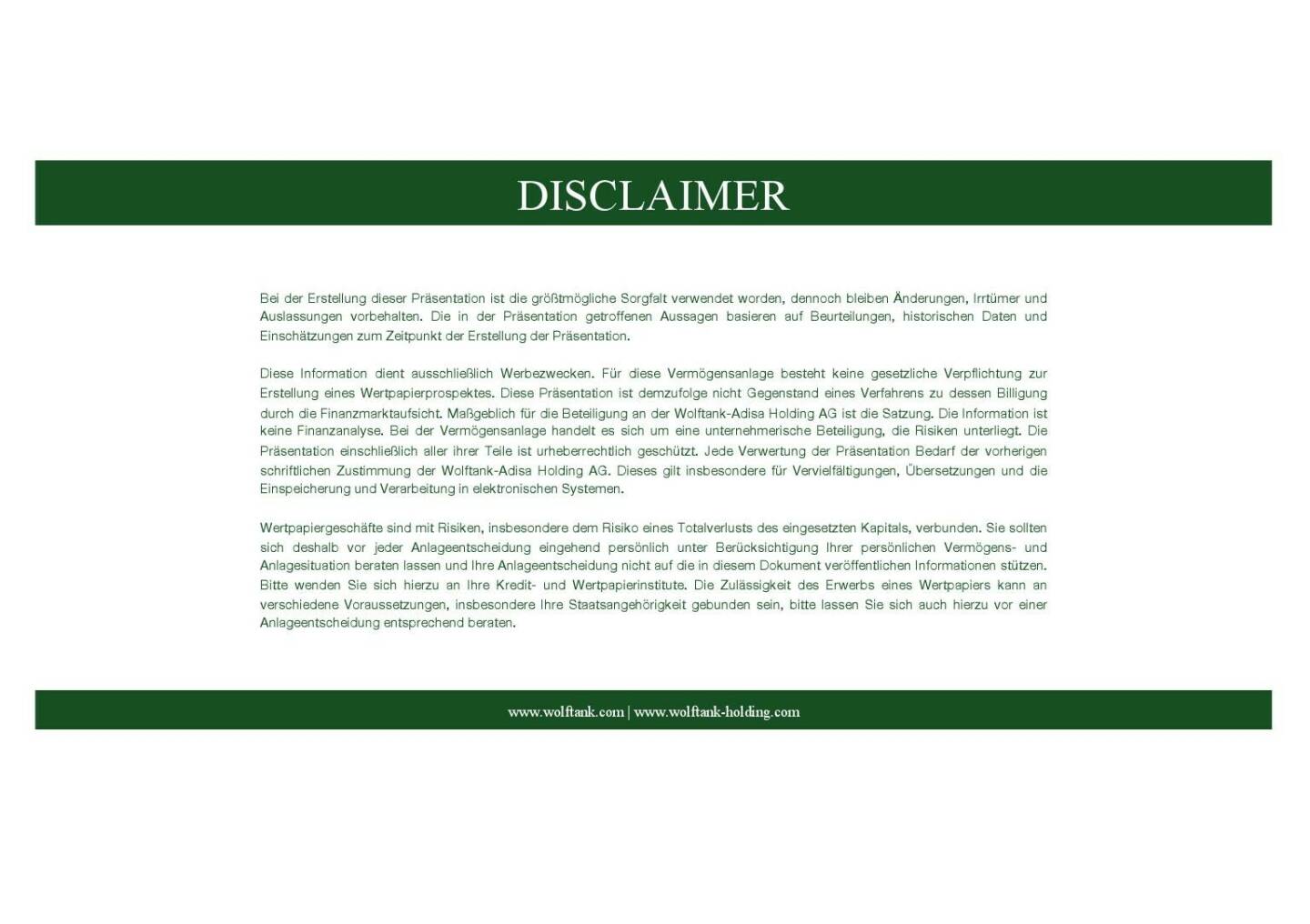 Wolftank - Disclaimer