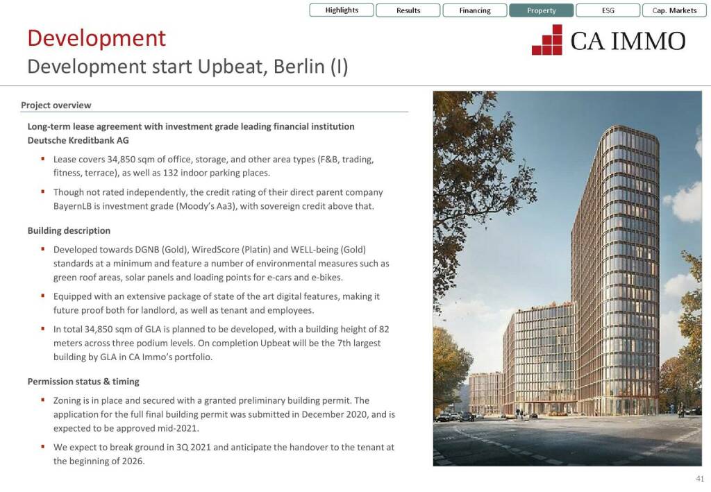CA Immo - Development start Upbeat, Berlin (I) (12.07.2021) 
