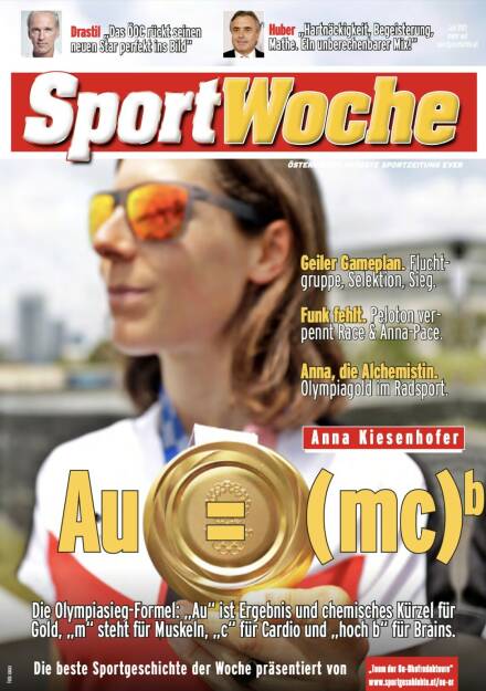 Anna Kiesenhofer - Au = (mc)^b - Die Olympiasieg-Formel: „Au“ ist Ergebnis und chemisches Kürzel für
Gold, „m“ steht für Muskeln, „c“ für Cardio und „hoch b“ für Brains  - Wahl des Teams der Co-Chefredakteure (27.07.2021) 