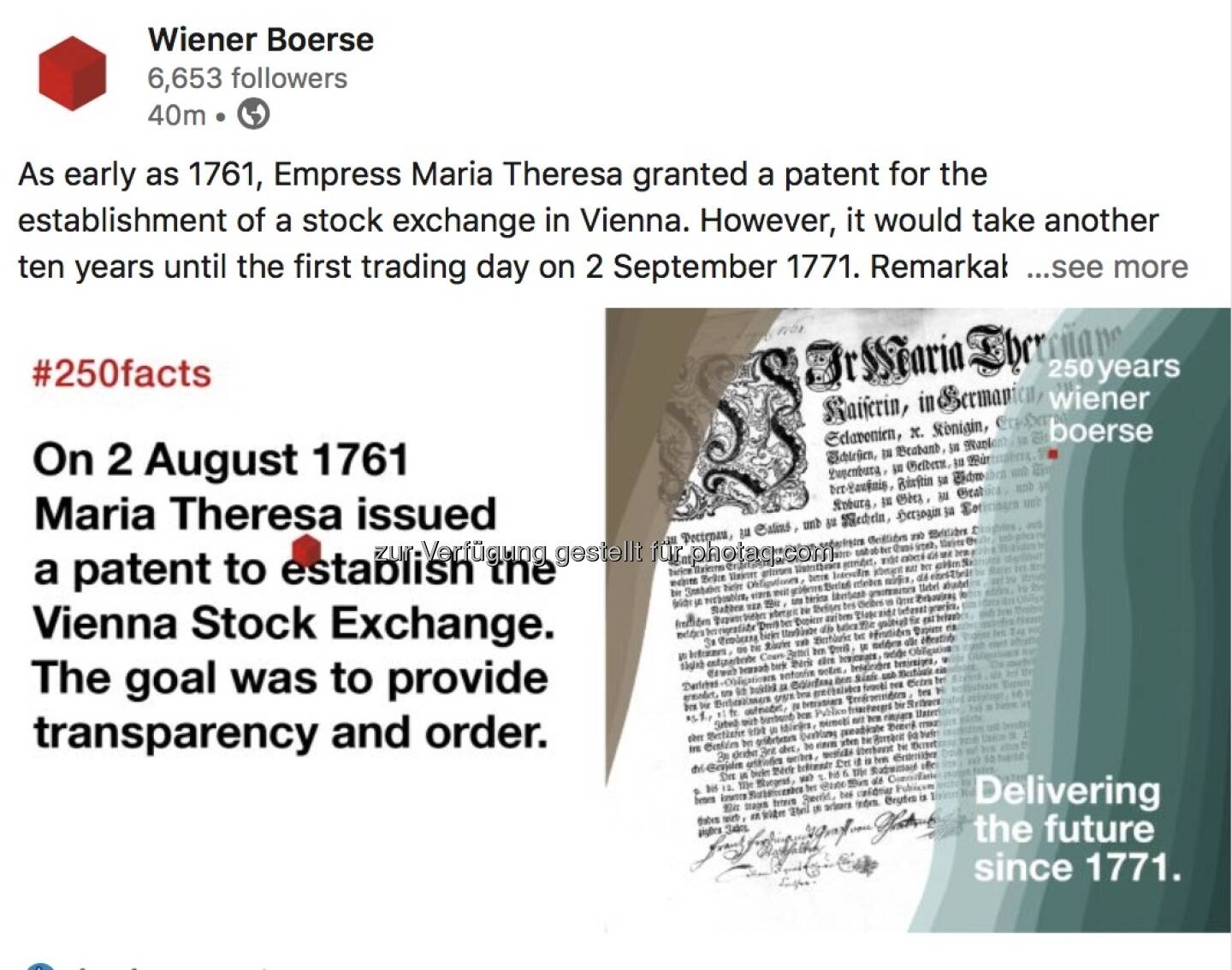 Maria Theresia mit Patent für die Wiener Börse