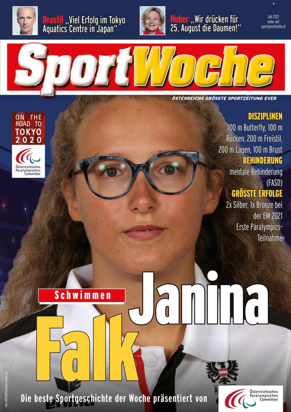 Janina Falk - Disziplinen 100 m Butterfly, 100 m Rücken, 200 m Freistil, 200 m Lagen, 100 m Brust, Behinderung mentale Behinderung (FASD), Größte Erfolge 2x Silber, 1x Bronze bei der EM 2021, Erste Paralympics-Teilnahme