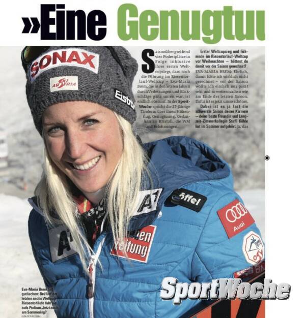 29.11.2021: Heute vor 7 Jahren feierte @evamariabrem ihren 1. #weltcupsieg (#riesentorlauf @aspensnowmass ) #oesv @fisalpine #sportwoche , © Bilder aus der SportWoche (08.12.2021) 