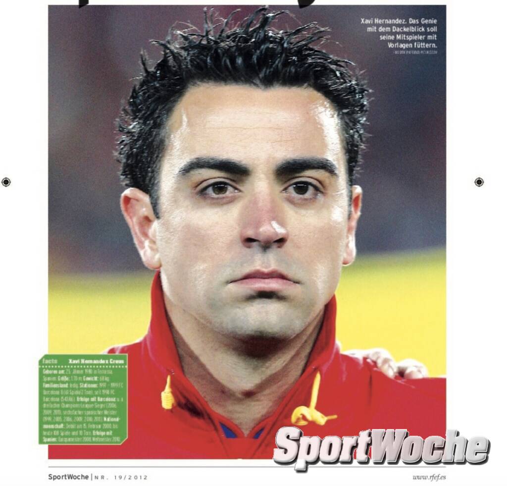 06.11.2021: Hier der obergeniale @xavi in der #sportwoche 2012. Möge er dem @fcbarcelona zu altem Glanz verhelfen und dabei auch auf @yusufdemir.10 zurückgreifen #kult #fussball #soccer @franco_foda #spain , © Bilder aus der SportWoche (08.12.2021) 