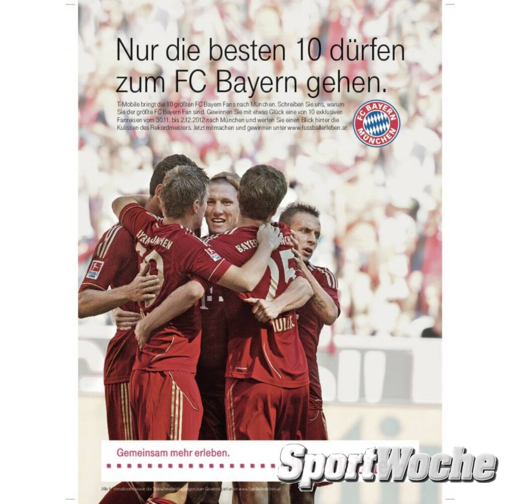 14.12.2021: Vor 9 Jahren schaltete @magentatelekom.at (damals #tmobile) gleich mehrmals diese Werbung zum @fcbayern in unserer #sportwoche . @esmuellert war damals schon der Herr mit der Nr. 25. Im Februar wird er in den @championsleague - Duellen mit dem @fcredbullsalzburg wieder ein Faktor sein , © Bilder aus der SportWoche (14.12.2021) 