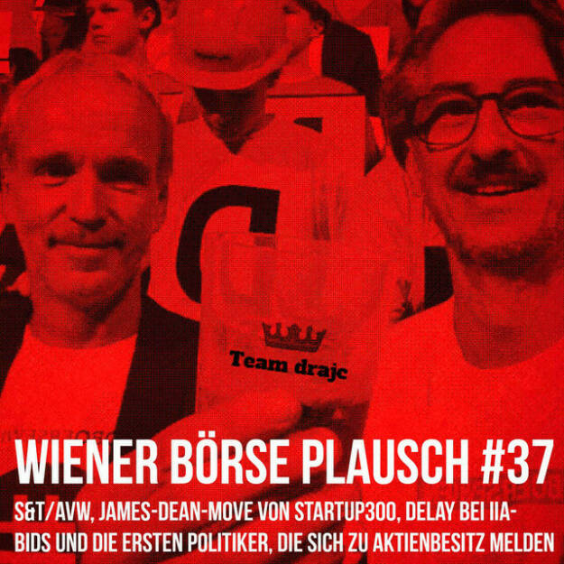 https://open.spotify.com/episode/2KZEfBo9mjlGbzzHyqtHUy
Wiener Börse Plausch #37: S&T/AvW, James-Dean-Move von startup300, Delay bei IIA-Bids und Politiker mit Aktien - <br><p>Team drajc, das sind die Börse Social Network Eigentümer Christian Drastil und Josef Chladek, quatscht in Wiener Börse Plausch #37 wieder über das aktuelle Geschehen in Wien. Heute sprechen wir über den <strong>S&T</strong>-Crash mit sogar <strong>AvW</strong>-Input, den James-Dean-Move von <strong>startup300</strong>, Delays und ein Rätsel bei <strong>IIA</strong> / <strong>CPI</strong> / <strong>S Immo</strong>. Weiters: <strong>Valneva</strong>, <strong>Diana Klein</strong>, <strong>Gerald Loacker</strong> und <strong>Heinrich Dorner</strong>.</p>
<p><em>Die Dezember-Folgen vom Wiener Börse Plausch sind präsentiert von der <strong>Rosinger Group</strong>, die sich mit einem Angebot an Listing-Interessierte UnternehmerInnen richtet und einen Rekord im Rosgix feiern kann.</em></p>
<p><em><strong>Risikohinweis</strong>: Die hier veröffentlichten Gedanken sind weder als Empfehlung noch als ein Angebot oder eine Aufforderung zum An- oder Verkauf von Finanzinstrumenten zu verstehen und sollen auch nicht so verstanden werden. Sie stellen lediglich die persönliche Meinung der Podcastmacher dar. Der Handel mit Finanzprod ukten unterliegt einem Risiko. Sie können Ihr eingesetztes Kapital verlieren.</em></p> (17.12.2021) 