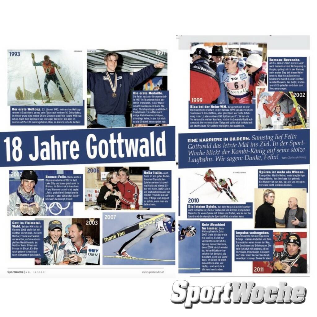 13.01.2022: Alles Gute @felixgottwaldofficial zum 46er. Hut ab vor dem sportlichen Lebenswerk, hier eine #sportwoche #compilation aus 2011. #nordiccombined #oesv@olympic_team_austria , © Bilder aus der SportWoche (13.01.2022) 