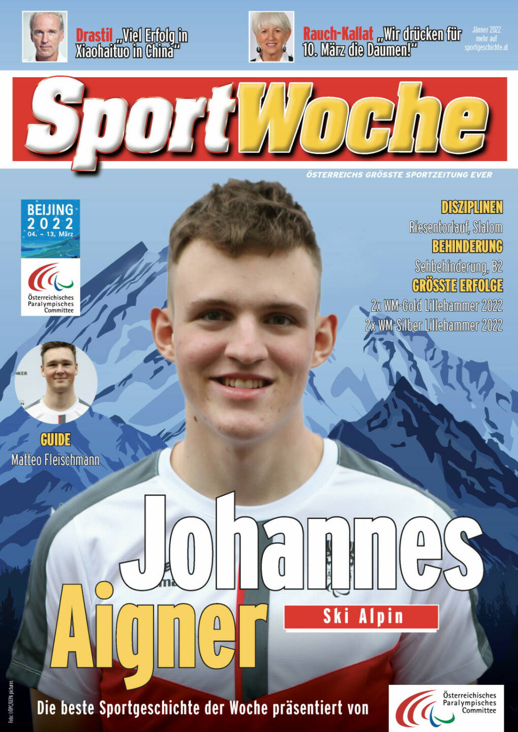 Johannes Aigner - Disziplinen Riesentorlauf, Slalom, Behinderung Sehbehinderung, B2, Größte Erfolge 2x WM-Gold Lillehammer 2022, 2x WM-Silber Lillehammer 2022