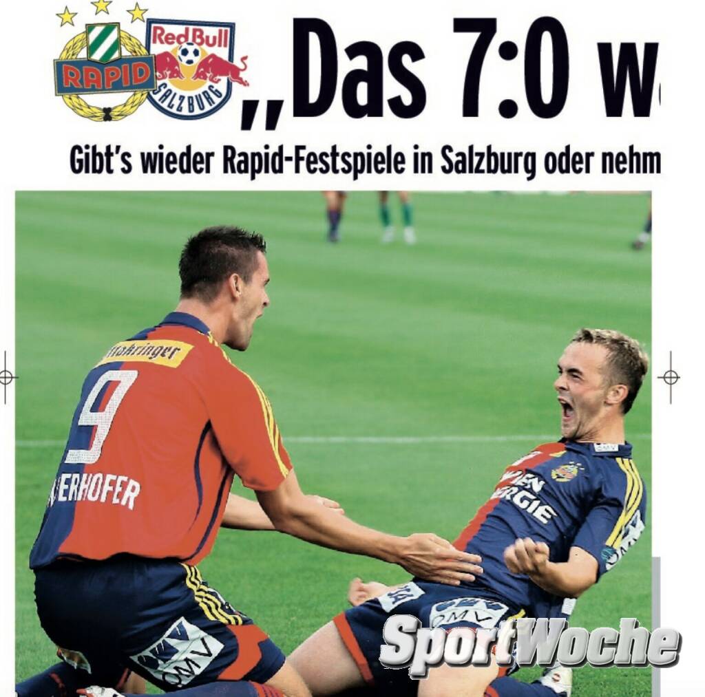 23.03.2022: Heute vor 14 Jahren: @_redbull_salzburg vs. @skrapid1899 0 : 7 (15. von 50 Spielen mit den höchsten Siegen in der #admiralbundesliga ) Bild: @maierhoferstefanthemajor und @erwin_jimmy_hoffer in der #sportwoche , © Bilder aus der SportWoche (23.03.2022) 